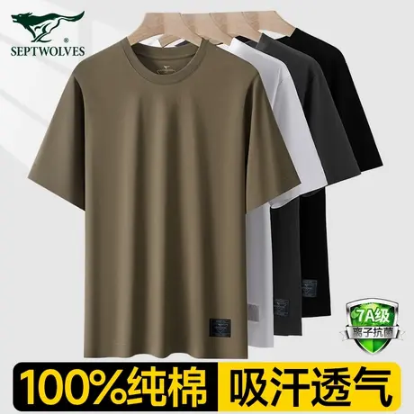 七匹狼短袖t恤男2025新款高端品牌上衣夏季100%纯棉男士背心圆领T图片