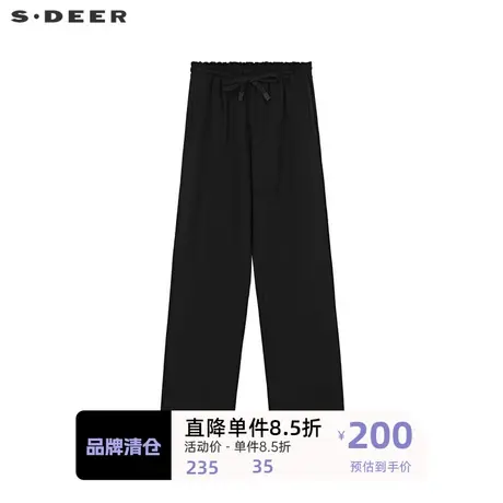 sdeer圣迪奥女装简约时尚抽绳松紧插袋直筒长裤S233Z0812商品大图