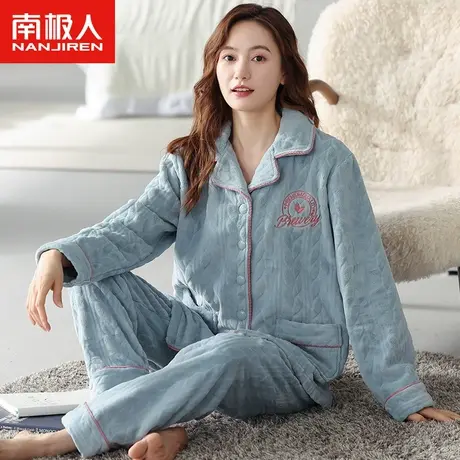 南极人珊瑚绒睡衣女秋冬季加绒加厚法兰绒保暖女士家居服大码套装图片