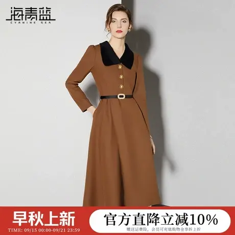 海青蓝2025秋季新款长袖连衣裙女法式收腰显瘦气质高级感中长裙子图片
