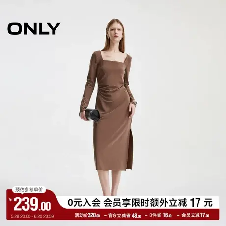 ONLY奥莱夏季简约复古方领垂感开衩长裙连衣裙女图片