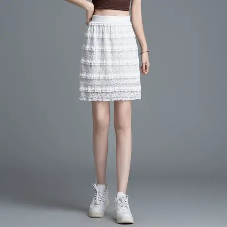 白色短款蕾丝半身裙女夏季2025新款松紧腰显瘦a字裙百搭减龄短裙图片