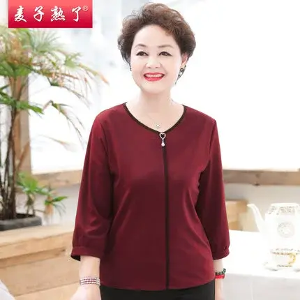 妈妈春装洋气针织小衫春秋新款长袖T恤奶奶老人上衣中老年女装夏商品大图