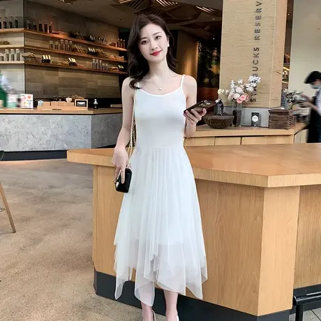 白色吊带背心裙百搭连衣裙女2023新款春秋优雅长裙收腰显瘦a字裙图片