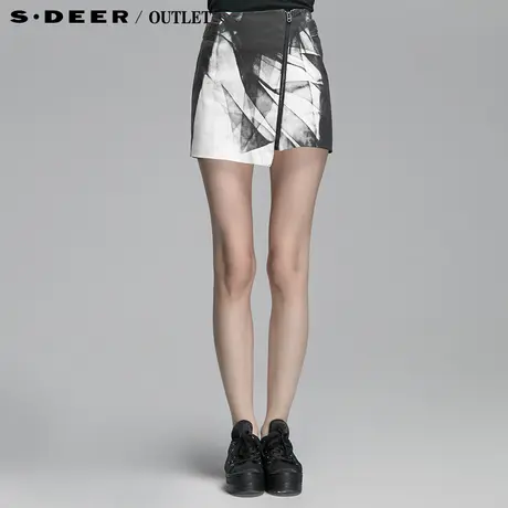 【上新】sdeer圣迪奥专柜正品女装几何墨色印染短裙4381343图片