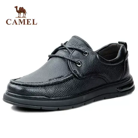 骆驼男鞋2023年秋季新款商务休闲鞋软底软面羊皮圆头透系带皮鞋图片