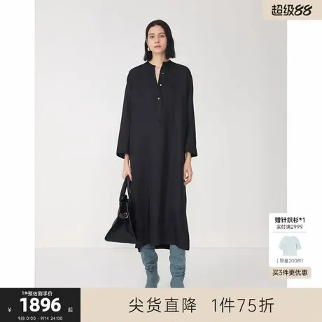 MISSCOCOON可可尼C3系列黑色悬垂桑蚕丝松弛廓形R0W风长袖连衣裙图片