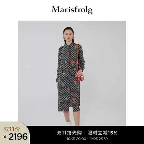Marisfrolg/玛丝菲尔女装21冬季新款黑色印花连衣裙AABW306图片