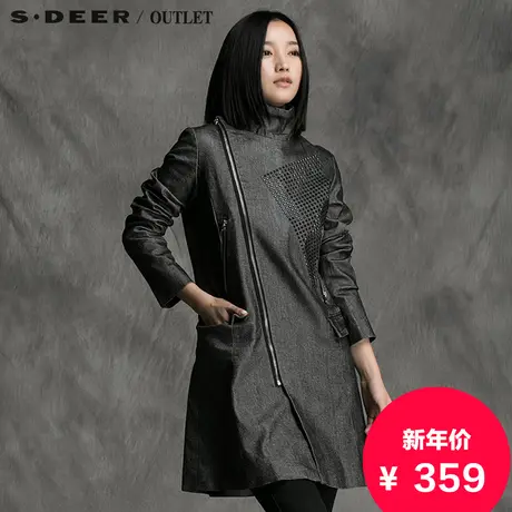 sdeer圣迪奥女装2017秋装贴片现代感斜襟长款风衣外套S15381883图片