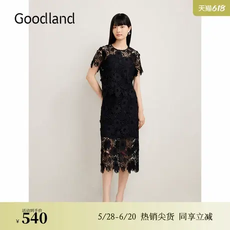 Goodland美地夏季法式浮雕艺术花卉镂空蕾丝半身裙图片