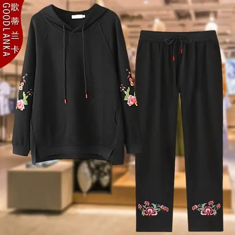 中年妈妈秋装新款中长款卫衣套装加肥加大码女中老年人卫裤两件套商品大图