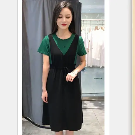 2023夏季新款背带裙女假两件中长款宽松显瘦时尚休闲连衣裙雪纺裙图片