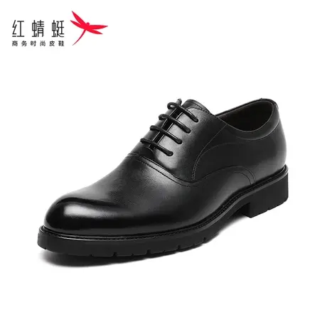 红蜻蜓男鞋英伦商务圆头系带休闲皮鞋男士真皮系带正装皮鞋单鞋图片