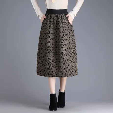 咖色半身裙女2023年秋季新款高腰显瘦a字裙中长款优雅气质花苞裙图片