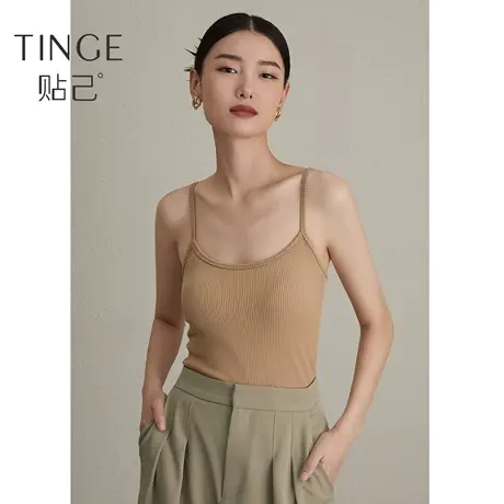 TINGE针织条纹带胸垫一体美背吊带背心女内搭外穿免文胸打底内衣图片