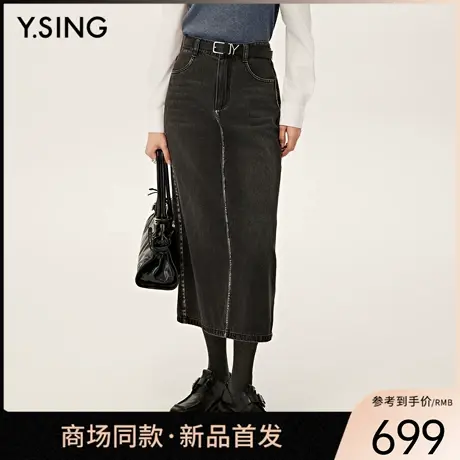 【商场同款】Y.SING衣香丽影2025秋黑色牛仔半身裙150723106图片
