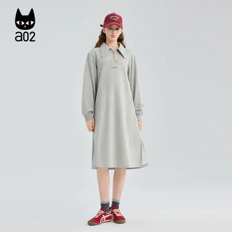 a02宽松黑色polo领卫衣连衣裙女2025新款秋季设计感长裙秋装裙子图片