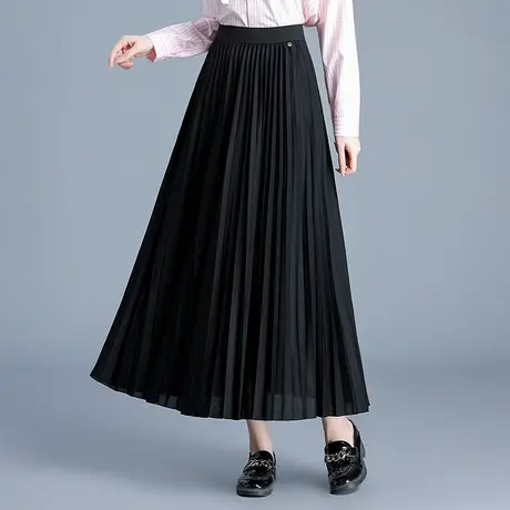 优雅百褶半身裙女2025春夏新款松紧腰遮胯长裙垂感显瘦A字大摆裙图片