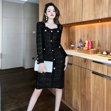 小香风连衣裙女装过年见家长穿搭新款收腰显瘦内搭显高包臀短裙子图片