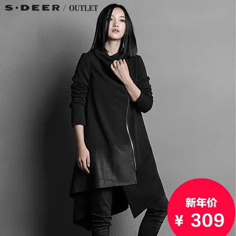 sdeer圣迪奥女装2017秋装现代线条宽松连帽长款风衣外套S15381878图片