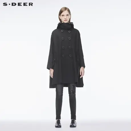 sdeer圣迪奥2019春装新款连帽高领双排扣A字落肩长外套S18381839图片