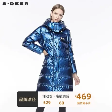 sdeer圣迪奥高领连帽撞色字母插袋开衩羽绒服女 中长款S19482441图片