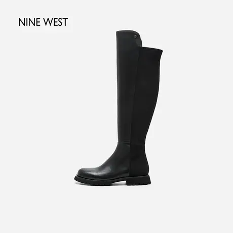 Nine West/玖熙羊皮舒适百搭长筒靴冬显瘦圆头弹力骑士靴图片