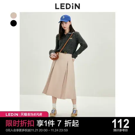 乐町复古高腰半裙休闲秋冬新款裙子简约长裙伞裙加厚半身裙图片