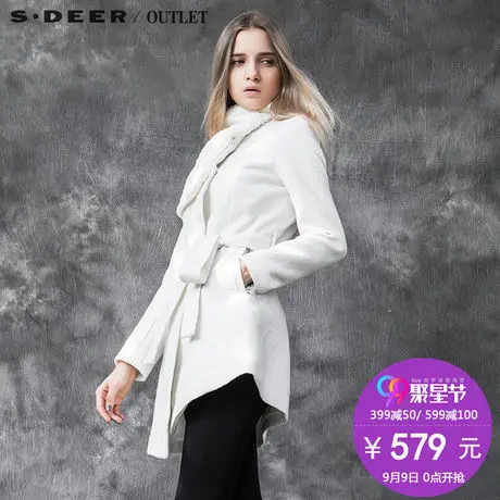 s.deer【99聚】圣迪奥女装质感光泽贴片纯色斜襟大衣S15481806图片