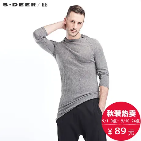 sdeerhe圣迪奥休闲时尚设计感抓皱连帽舒适长袖套头上衣H15170273图片