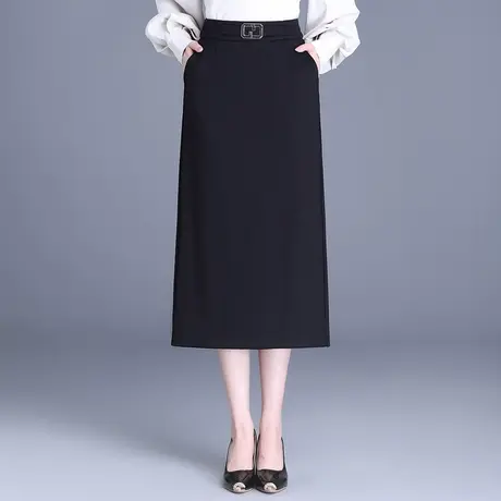 黑色显瘦半身裙女2024春季新款高腰时尚包臀裙中长气质开叉一步裙图片