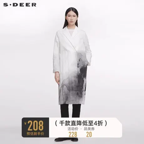 sdeer圣迪奥春秋经典高雅水墨晕染通勤长款风衣外套女S20181807图片