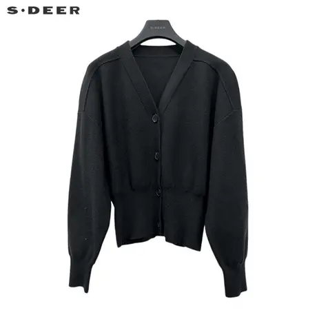 【直播间专属】sdeer圣迪奥罗纹V领落肩袖开衫针织衫S233Z3510商品大图