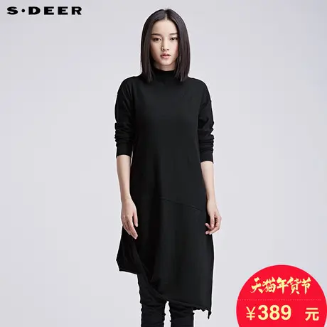 sdeer圣迪奥女2018冬装简约高领不规则针织衫中长款毛衣S16483577图片