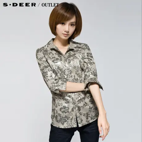 sdeer圣迪奥女装 金属色抓皱修身衬衫1380544图片