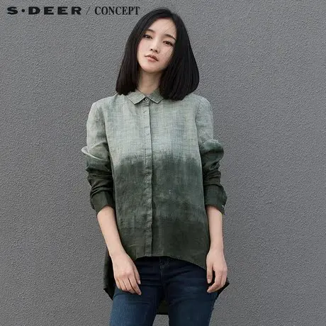 sdeer圣迪奥专柜正品女装迷离蓝调晕染棉麻长袖衬衫S15380594图片