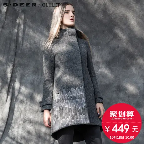 sdeer圣迪奥女装绣花连帽毛呢大衣外套S15481805图片