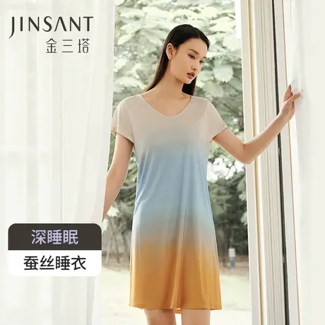 深睡眠蚕丝睡衣】100%桑蚕丝女真丝针织睡裙女短袖家居服金三塔图片