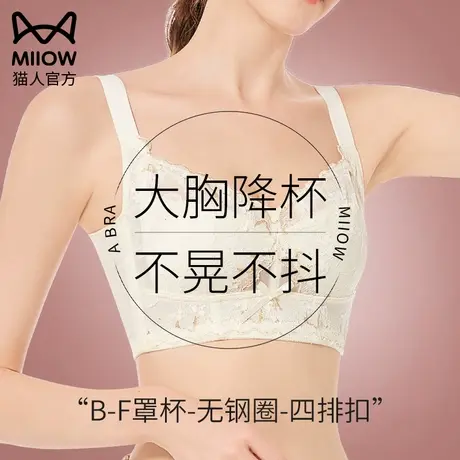 猫人内衣女大胸显小薄款全罩杯聚拢收副乳大码调整型文胸罩无钢圈商品大图