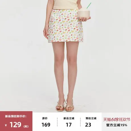 omont蛋挞家复古小众水果印花高腰半身裙2025夏包臀修身显瘦短裙图片