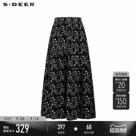 sdeer圣迪奥女装25年新品田园风松紧高腰绣花A字长裙S252Z1139图片