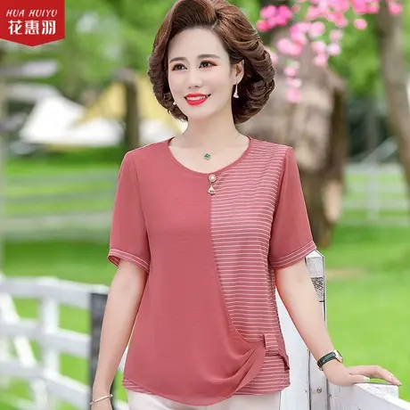 妈妈夏装小衫中老年妇女上衣2021新款中年女短袖t恤洋气上衣套装商品大图