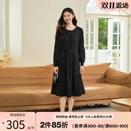 阿依莲新中式垂坠感连衣裙秋季2023新款女装正式场合收腰小黑裙子图片