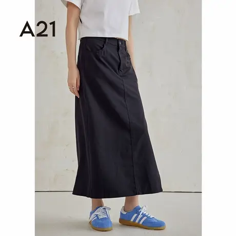 a21女装中长裙女生夏季纯色开叉显瘦a字裙通勤半身裙图片