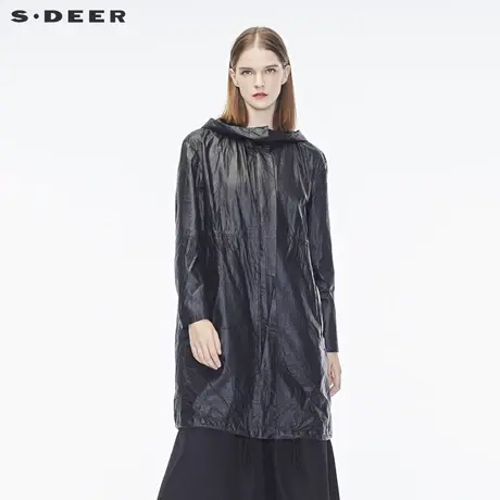sdeer圣迪奥女利落廓形酷黑连帽外套S17181820图片