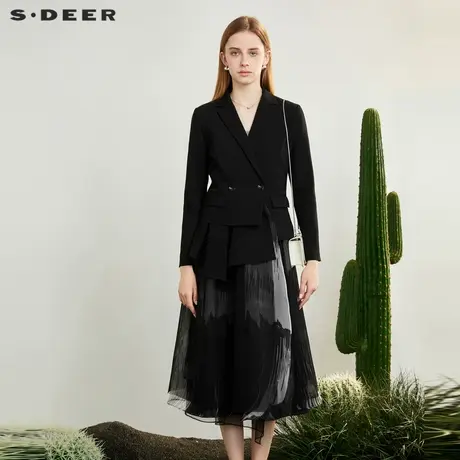 sdeer圣迪奥女装西装领晕染网纱拼接长款风衣S231Z1809图片