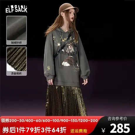 妖精的口袋假两件宽松卫衣连衣裙女2023冬季新款加绒长袖印花裙子图片
