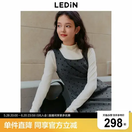 乐町假两件拼接连衣裙年冬季新款复古波点格雷系显瘦A版连衣裙图片