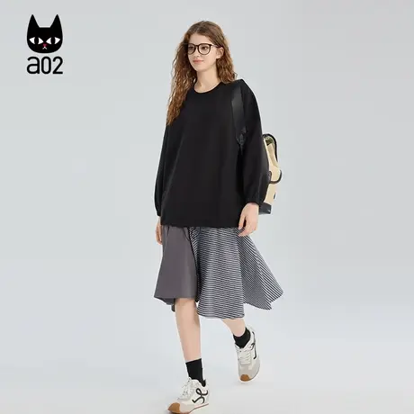 a02灯笼袖黑色连衣裙女2025秋季新款假两件长裙设计感裙子秋装图片