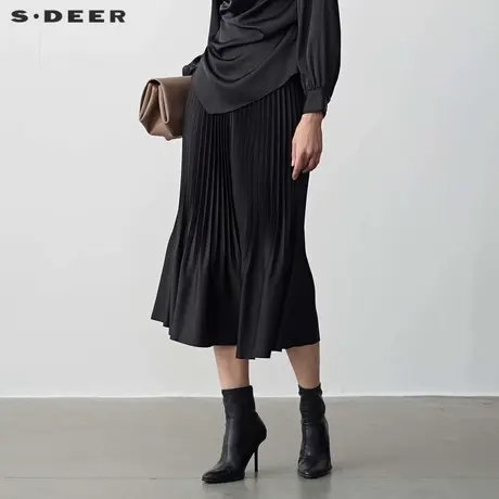sdeer圣迪奥时尚高腰不规则百褶A字伞裙S243Z1115商品大图